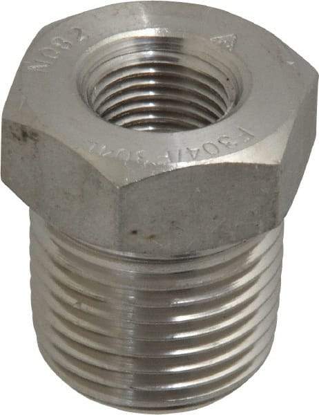 Merit Brass - 3/8 x 1/8" Grade 304/304L Stainless Steel Pipe Hex Bushing - MNPT x FNPT End Connections, 3,000 psi - Benchmark Tooling