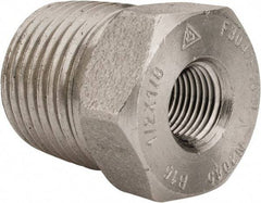 Merit Brass - 1/2 x 1/8" Grade 304/304L Stainless Steel Pipe Hex Bushing - MNPT x FNPT End Connections, 3,000 psi - Benchmark Tooling