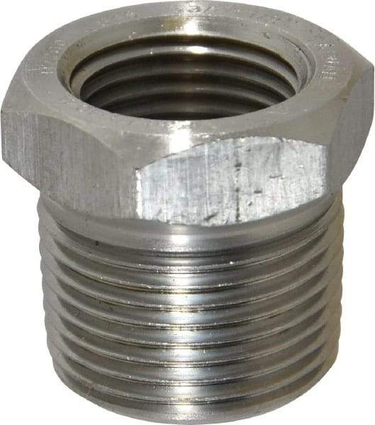 Merit Brass - 3/4 x 1/2" Grade 304/304L Stainless Steel Pipe Hex Bushing - MNPT x FNPT End Connections, 3,000 psi - Benchmark Tooling