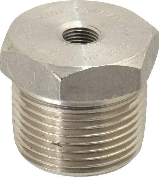 Merit Brass - 1 x 1/8" Grade 304/304L Stainless Steel Pipe Hex Bushing - MNPT x FNPT End Connections, 3,000 psi - Benchmark Tooling