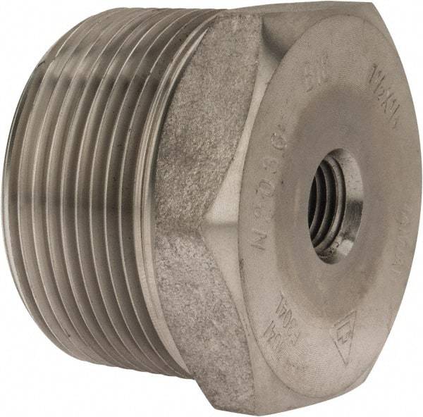 Merit Brass - 1-1/2 x 1/4" Grade 304/304L Stainless Steel Pipe Hex Bushing - MNPT x FNPT End Connections, 3,000 psi - Benchmark Tooling