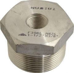 Merit Brass - 1-1/2 x 3/8" Grade 304/304L Stainless Steel Pipe Hex Bushing - MNPT x FNPT End Connections, 3,000 psi - Benchmark Tooling