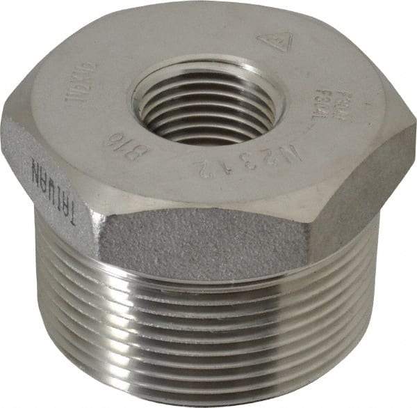 Merit Brass - 1-1/2 x 1/2" Grade 304/304L Stainless Steel Pipe Hex Bushing - MNPT x FNPT End Connections, 3,000 psi - Benchmark Tooling