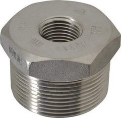 Merit Brass - 1-1/2 x 1/2" Grade 304/304L Stainless Steel Pipe Hex Bushing - MNPT x FNPT End Connections, 3,000 psi - Benchmark Tooling
