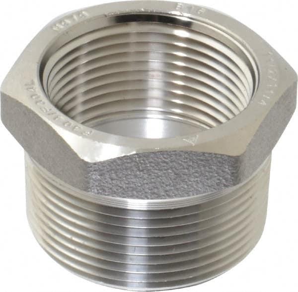 Merit Brass - 1-1/2 x 1-1/4" Grade 304/304L Stainless Steel Pipe Hex Bushing - MNPT x FNPT End Connections, 3,000 psi - Benchmark Tooling