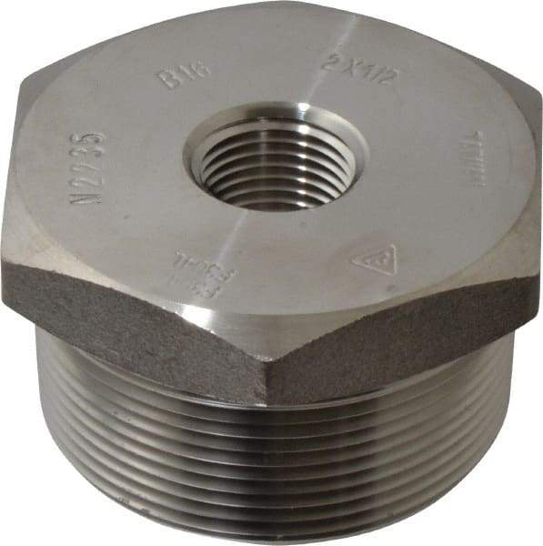 Merit Brass - 2 x 1/2" Grade 304/304L Stainless Steel Pipe Hex Bushing - MNPT x FNPT End Connections, 3,000 psi - Benchmark Tooling