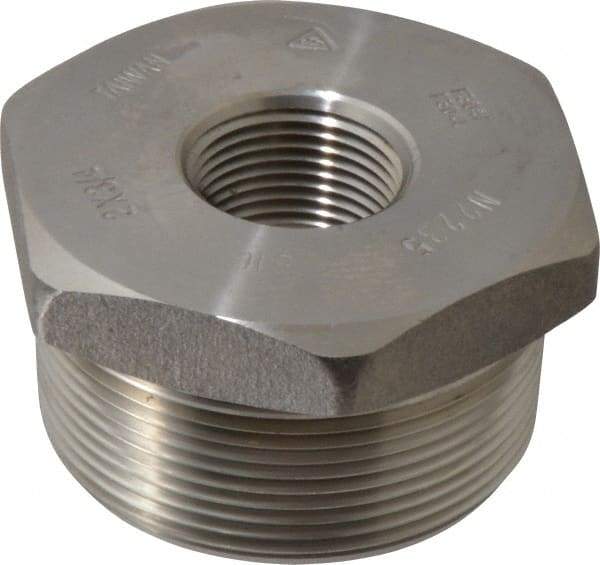 Merit Brass - 2 x 3/4" Grade 304/304L Stainless Steel Pipe Hex Bushing - MNPT x FNPT End Connections, 3,000 psi - Benchmark Tooling