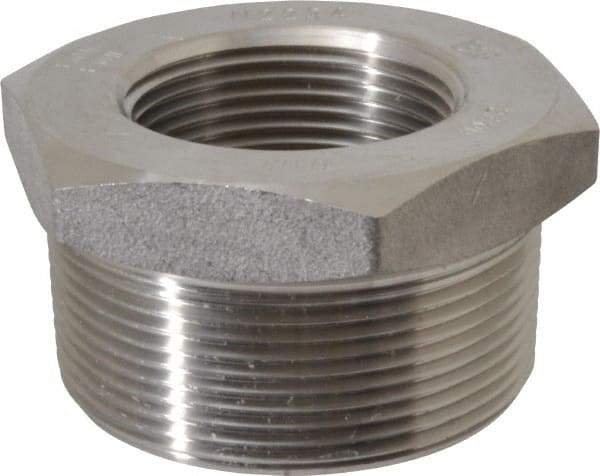 Merit Brass - 2 x 1-1/4" Grade 304/304L Stainless Steel Pipe Hex Bushing - MNPT x FNPT End Connections, 3,000 psi - Benchmark Tooling