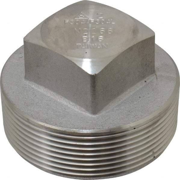 Merit Brass - 2" Grade 304/304L Stainless Steel Pipe Square Head Plug - MNPT End Connections, 3,000 psi - Benchmark Tooling