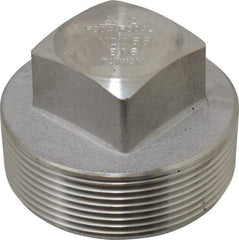 Merit Brass - 2" Grade 304/304L Stainless Steel Pipe Square Head Plug - MNPT End Connections, 3,000 psi - Benchmark Tooling