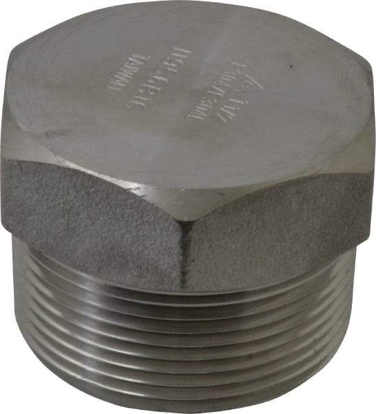 Merit Brass - 1-1/2" Grade 304/304L Stainless Steel Pipe Hex Head Plug - MNPT End Connections, 3,000 psi - Benchmark Tooling
