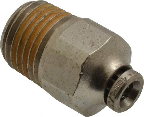 Norgren - 4mm Outside Diam, 1/4 BSPT, Nickel Plated Brass Push-to-Connect Tube Male Connector - 260 Max psi, Tube to Male BSPT Connection, Nitrile O-Ring - Benchmark Tooling