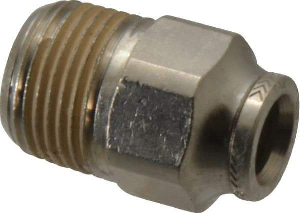 Norgren - 8mm Outside Diam, 3/8 BSPT, Nickel Plated Brass Push-to-Connect Tube Male Connector - 260 Max psi, Tube to Male BSPT Connection, Nitrile O-Ring - Benchmark Tooling