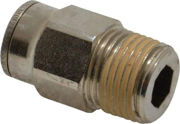 Norgren - 14mm Outside Diam, 1/2 BSPT, Nickel Plated Brass Push-to-Connect Tube Male Connector - 260 Max psi, Tube to Male BSPT Connection, Nitrile O-Ring - Benchmark Tooling