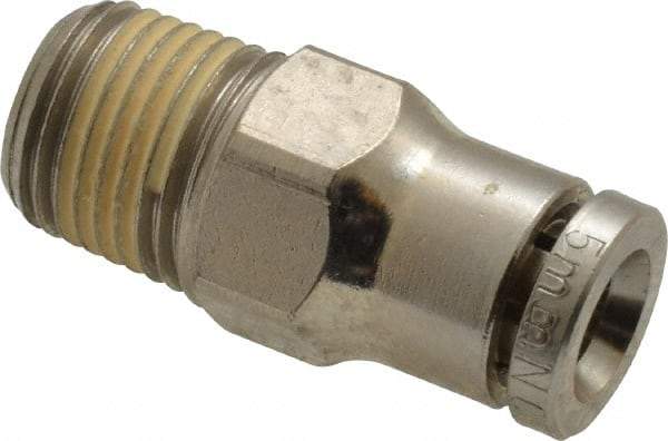 Norgren - 5mm Outside Diam, 1/8 NPTF, Nickel Plated Brass Push-to-Connect Tube Male Connector - 260 Max psi, Tube to Male NPT Connection, Nitrile O-Ring - Benchmark Tooling