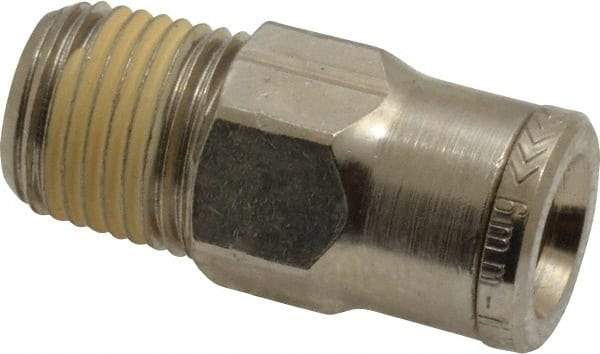 Norgren - 6mm Outside Diam, 1/8 NPTF, Nickel Plated Brass Push-to-Connect Tube Male Connector - 260 Max psi, Tube to Male NPT Connection, Nitrile O-Ring - Benchmark Tooling