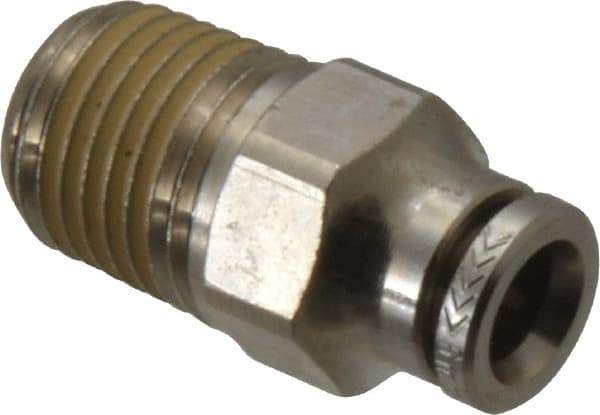 Norgren - 6mm Outside Diam, 1/4 NPTF, Nickel Plated Brass Push-to-Connect Tube Male Connector - 260 Max psi, Tube to Male NPT Connection, Nitrile O-Ring - Benchmark Tooling