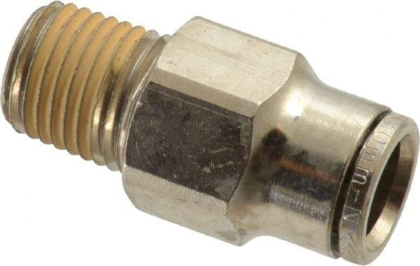Norgren - 10mm Outside Diam, 1/4 NPTF, Nickel Plated Brass Push-to-Connect Tube Male Connector - 260 Max psi, Tube to Male NPT Connection, Nitrile O-Ring - Benchmark Tooling