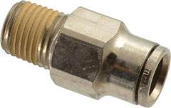 Norgren - 10mm Outside Diam, 1/4 NPTF, Nickel Plated Brass Push-to-Connect Tube Male Connector - 260 Max psi, Tube to Male NPT Connection, Nitrile O-Ring - Benchmark Tooling