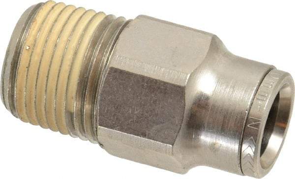 Norgren - 10mm Outside Diam, 3/8 NPTF, Nickel Plated Brass Push-to-Connect Tube Male Connector - 260 Max psi, Tube to Male NPT Connection, Nitrile O-Ring - Benchmark Tooling