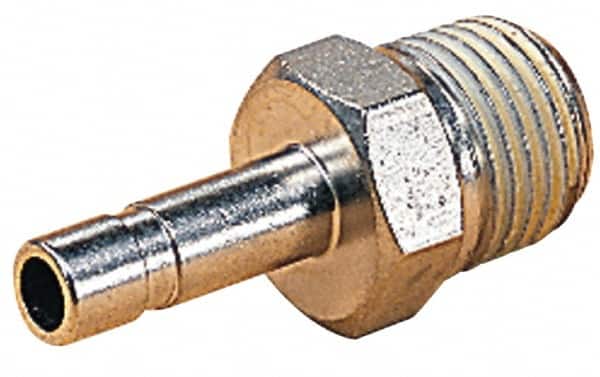 Norgren - 1/8 BSPT Nickel Plated Brass Push-to-Connect Tube Male Stem Connector - 260 Max psi, Stem to Male Connection, Nitrile O-Ring, 0 to 175°F Working Temp - Benchmark Tooling