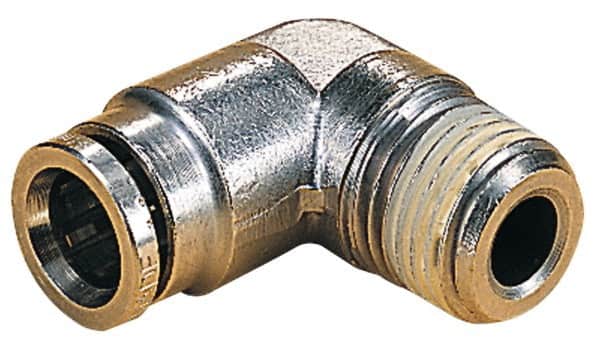Norgren - 8mm Outside Diam, 1/2 BSPT, Nickel Plated Brass Push-to-Connect Tube Male Elbow - 260 Max psi, Tube to Male BSPT Connection, Nitrile O-Ring - Benchmark Tooling