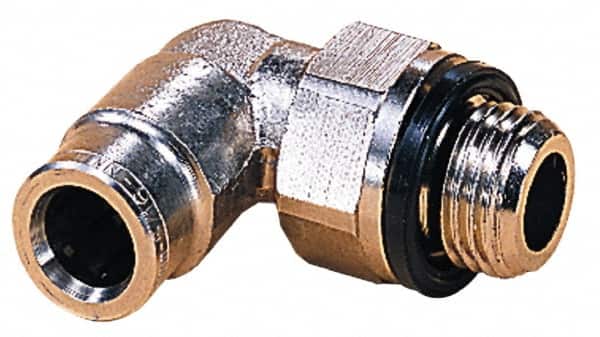 Norgren - 4mm Outside Diam, 1/4 BSPP, Nickel Plated Brass Push-to-Connect Tube Male Swivel Elbow - 260 Max psi, Tube to Male BSPP Connection, Nitrile O-Ring - Benchmark Tooling