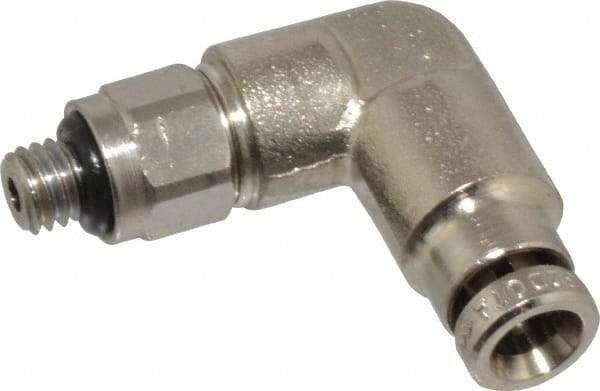 Norgren - 4mm Outside Diam, M5x0.8 Metric, Nickel Plated Brass Push-to-Connect Tube Male Swivel Elbow - 260 Max psi, Tube to Metric Thread Connection, Nitrile O-Ring - Benchmark Tooling