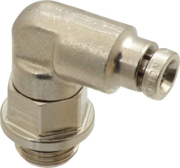 Norgren - 4mm Outside Diam, 1/8 BSPP, Nickel Plated Brass Push-to-Connect Tube Male Swivel Elbow - 260 Max psi, Tube to Male BSPP Connection, Nitrile O-Ring - Benchmark Tooling