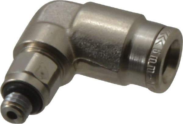 Norgren - 6mm Outside Diam, M5x0.8 Metric, Nickel Plated Brass Push-to-Connect Tube Male Swivel Elbow - 260 Max psi, Tube to Metric Thread Connection, Nitrile O-Ring - Benchmark Tooling