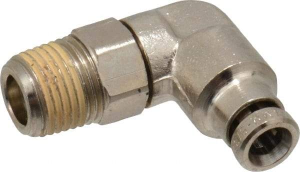 Norgren - 4mm Outside Diam, 1/8 BSPT, Nickel Plated Brass Push-to-Connect Tube Male Swivel Elbow - 260 Max psi, Tube to Male BSPT Connection, Nitrile O-Ring - Benchmark Tooling