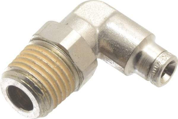 Norgren - 4mm Outside Diam, 1/4 BSPT, Nickel Plated Brass Push-to-Connect Tube Male Swivel Elbow - 260 Max psi, Tube to Male BSPT Connection, Nitrile O-Ring - Benchmark Tooling