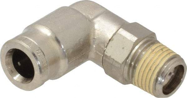 Norgren - 6mm Outside Diam, 1/8 BSPT, Nickel Plated Brass Push-to-Connect Tube Male Swivel Elbow - 260 Max psi, Tube to Male BSPT Connection, Nitrile O-Ring - Benchmark Tooling
