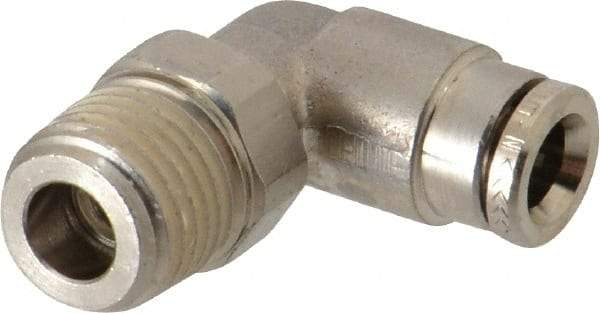 Norgren - 6mm Outside Diam, 1/4 BSPT, Nickel Plated Brass Push-to-Connect Tube Male Swivel Elbow - 260 Max psi, Tube to Male BSPT Connection, Nitrile O-Ring - Benchmark Tooling