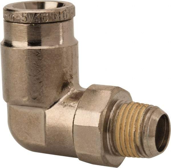 Norgren - 8mm Outside Diam, 1/8 BSPT, Nickel Plated Brass Push-to-Connect Tube Male Swivel Elbow - 260 Max psi, Tube to Male BSPT Connection, Nitrile O-Ring - Benchmark Tooling