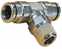 Norgren - 8mm Outside Diam, 1/8 BSPT, Nickel Plated Brass Push-to-Connect Tube Male Swivel Branch Tee - 260 Max psi, Tube to Male BSPT Connection, Nitrile O-Ring - Benchmark Tooling