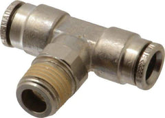 Norgren - 8mm Outside Diam, 1/4 BSPT, Nickel Plated Brass Push-to-Connect Tube Male Swivel Branch Tee - 260 Max psi, Tube to Male BSPT Connection, Nitrile O-Ring - Benchmark Tooling