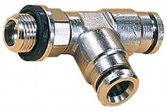 Norgren - 10mm Outside Diam, 1/4 BSPP, Nickel Plated Brass Push-to-Connect Tube Male Swivel Run Tee - 260 Max psi, Tube to Male BSPP Connection, Nitrile O-Ring - Benchmark Tooling