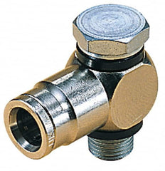 Norgren - 8mm Outside Diam, 1/8 BSPP, Nickel Plated Brass Push-to-Connect Tube Male Swivel Banjo Elbow - 260 Max psi, Tube to Male Connection, Nitrile O-Ring - Benchmark Tooling