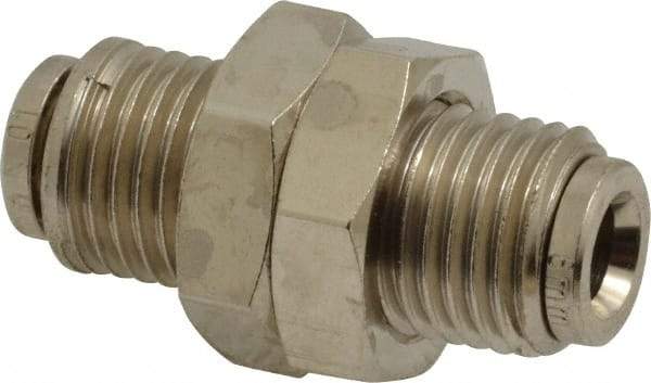 Norgren - 6mm Outside Diam, M14x1.5 Thread, Nickel Plated Brass Push-to-Connect Tube Bulkhead Union - 260 Max psi, Tube to Tube Connection, , Nitrile O-Ring - Benchmark Tooling