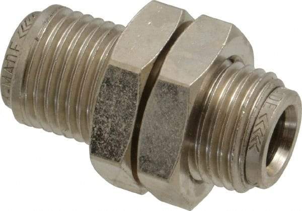 Norgren - 8mm Outside Diam, M16x1.5 Thread, Nickel Plated Brass Push-to-Connect Tube Bulkhead Union - 260 Max psi, Tube to Tube Connection, , Nitrile O-Ring - Benchmark Tooling