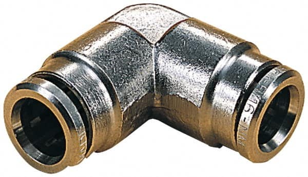 Norgren - 4mm Outside Diam, Nickel Plated Brass Push-to-Connect Tube Union Elbow - 260 Max psi, Tube to Tube Connection, Nitrile O-Ring - Benchmark Tooling