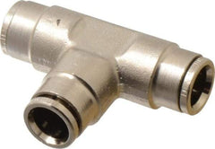 Norgren - 10mm Outside Diam, Nickel Plated Brass Push-to-Connect Tube Union Tee - 260 Max psi, Tube to Tube Connection, Nitrile O-Ring - Benchmark Tooling