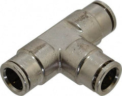 Norgren - 12mm Outside Diam, Nickel Plated Brass Push-to-Connect Tube Union Tee - 260 Max psi, Tube to Tube Connection, Nitrile O-Ring - Benchmark Tooling