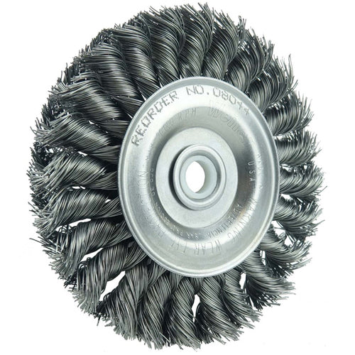 ‎4″ Standard Twist Knot Wire Wheel, .020″ Steel Fill, 1/2″-3/8″ Arbor Hole - Benchmark Tooling