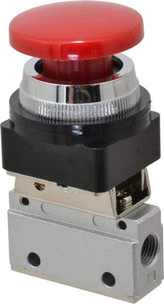 ARO/Ingersoll-Rand - 1/8" NPT Manual Mechanical Valve - 3-Way, 2 Position, Palm Button/Spring & 0.2 CV Rate - Benchmark Tooling