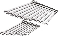 SK - 19 Piece, 6mm to 24mm, 12 Point Combination Wrench Set - Metric Measurement Standard, Full Polish Chrome Finish, Comes in Roll-Up Pouch - Benchmark Tooling