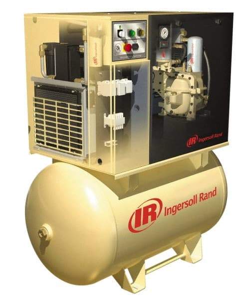 Ingersoll-Rand - 7.5 hp, 80 Gal Stationary Electric Horizontal Screw Air Compressor - Three Phase, 125 Max psi, 27 CFM, 460 Volt - Benchmark Tooling