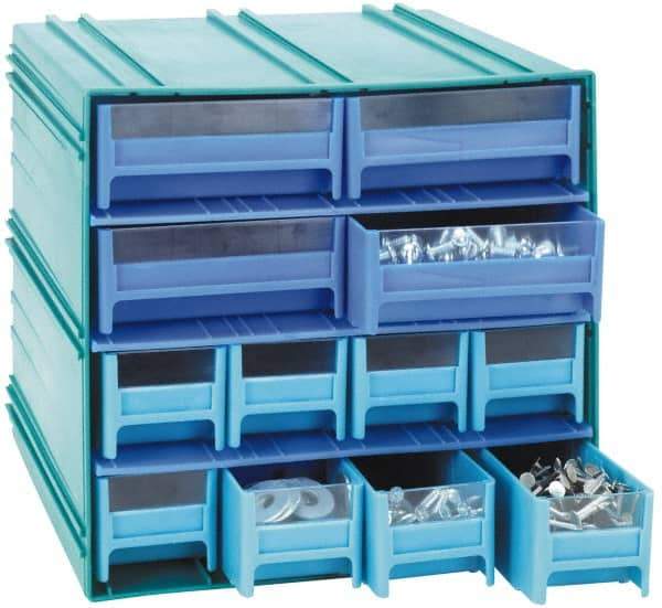 Quantum Storage - 10 Drawer, Black, High Impact Styrene, Interlocking Storage Cabinet with Drawers - 11-3/4" Wide x 11-3/8" Deep x 11-1/8" High Body, (4) 2-3/4, (6) 5-5/8" Wide x 11" Deep x 2-1/2" High Drawers - Benchmark Tooling