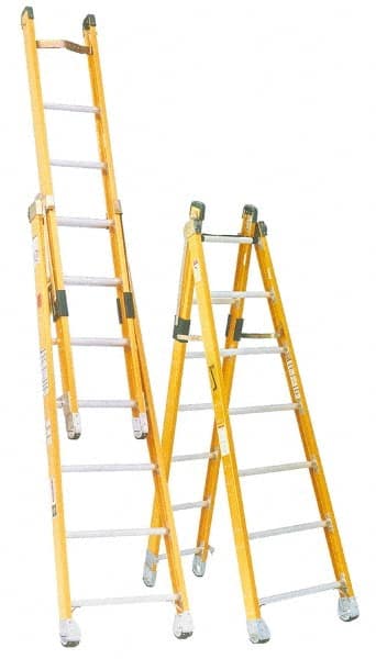 Made in USA - 8' High, Type IAA Rating, Fiberglass Extension Ladder - Benchmark Tooling